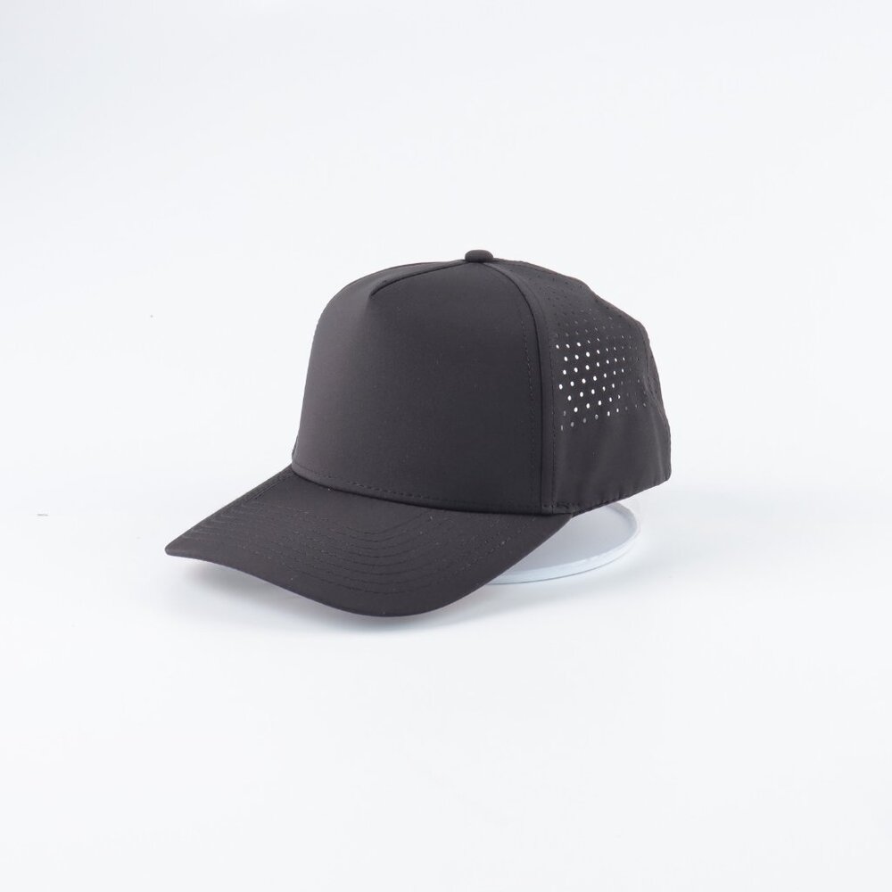 Blank 5 Panel Performance Structured Hats- 12 pack in Color Black